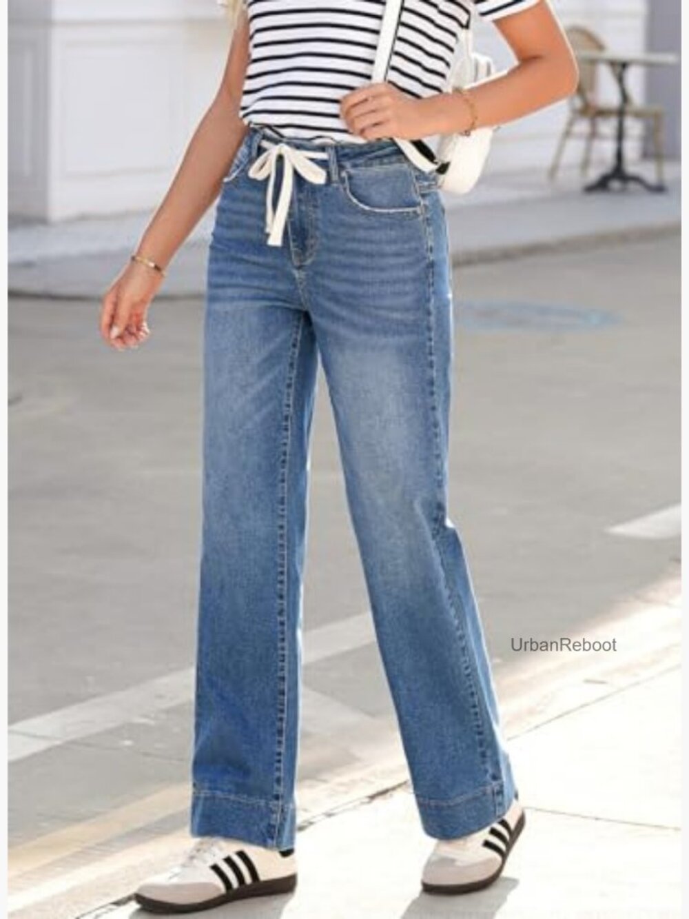 Wide Leg Jeans High Waisted Stretchy Straight Baggy Drawstring Denim - Picture 3 of 7